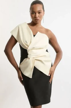 Plus Size Figure Form Bandage Dramatic Bow Detail Mini Dress