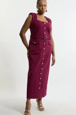 Plus Size Ponte Belted Cap Sleeve Midi Dress