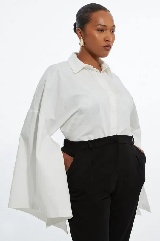 Plus Size Poplin Statement Sleeve Tailored Shirt