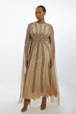 Plus Size Premium Embellished Cape Maxi Dress