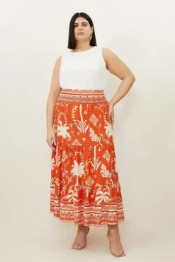 Plus Size Printed Viscose Woven Maxi Skirt