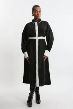 Plus Size Scallop Trim Woven Crepe Shirt Dress