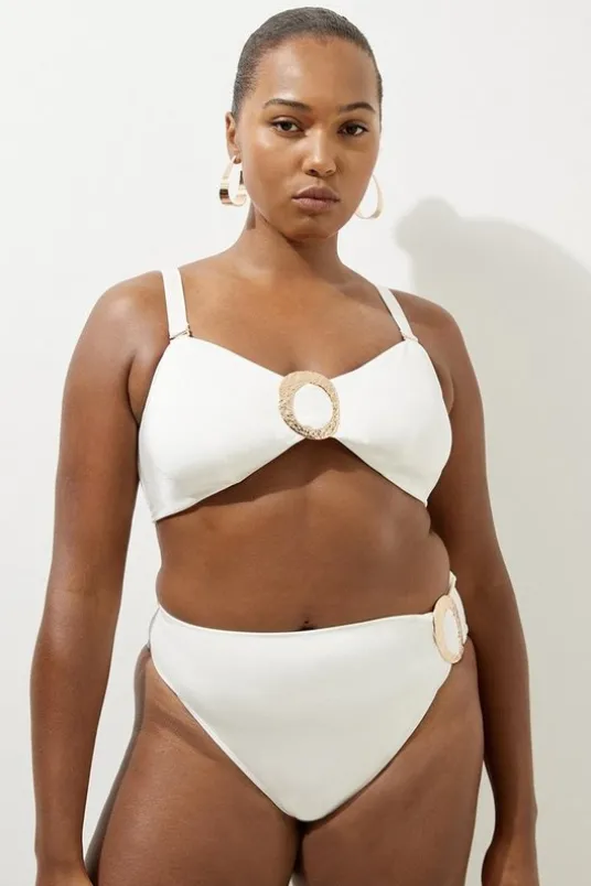 Plus Size Slinky Trim Detail Detachable Strap Bikini Top