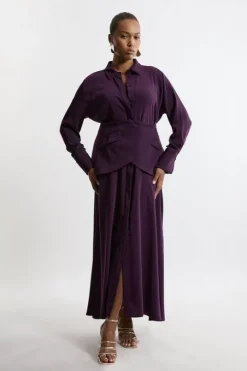 Plus Size Soft Tailored Belted Maxi Shirt Dress