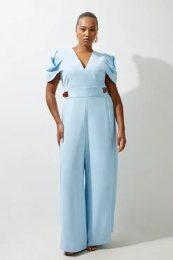 Plus Size Soft Tailored Crepe Tab Detail Pleated Jumpsuit