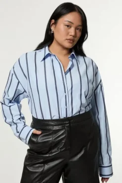 Plus Size Stripe Cotton Oversize Tailored Essential Shirt
