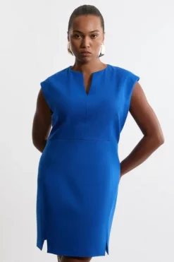 Plus Size Structured Crepe Tailored Full Skirted Belted Midi Dress