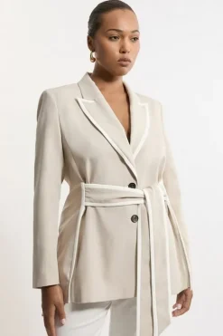 Plus Size Tailored Belted Tipped Suit Set