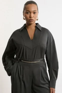 Plus Size Tailored Collared Long Sleeve Shirt