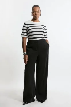 Plus Size Tailored Crepe Seam Detail Straight Leg Pants