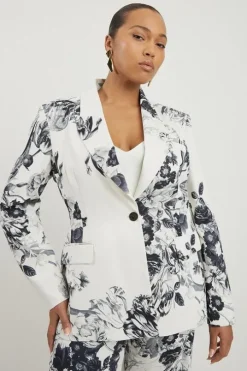 Plus Size Tailored Crepe Mono Floral Suit Set