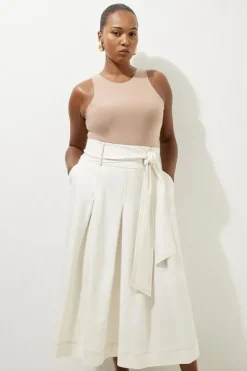 Plus Size Tailored Full Skirted Belted Maxi Skirt