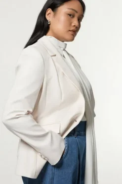 Plus Size Tailored Twill Single Breasted Jacket