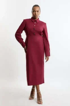 Plus Size Techno Cotton Woven Maxi Shirt Dress With Gold Clasps