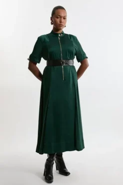 Plus Size Top Stitch Satin Georgette Woven Shirt Maxi Dress