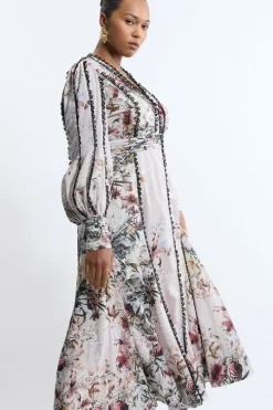 Plus Size Trailing Floral Woven Plunge Maxi Dress