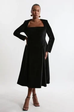 Plus Size Velvet Tailored Pleat Full Skirted Maxi Dress