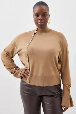 Plus Size Viscose Blend Knit Popper Detail Sweater
