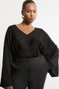 Plus Size Viscose Blend Slinky Kimono Sleeve Knit Top