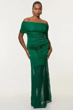 Plus Size Viscose Blend Slinky Sheer Knit Off The Shoulder Maxi Dress