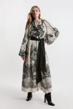 Plus Size Viscose Crinkle Placed Lace Printed Woven Midaxi Dress