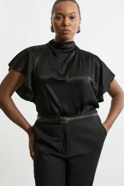 Plus Size Viscose Satin High Neck Woven Blouse