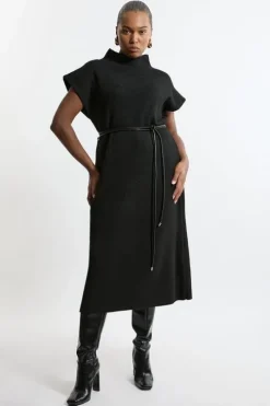 Plus Size Wool Blend Cosy Knit Belted Midaxi Dress