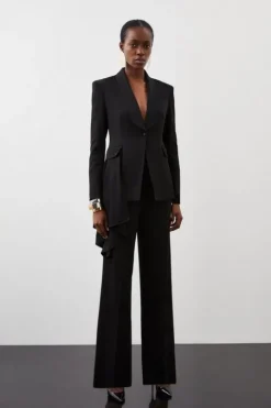 Polished Viscose Drape Side Single Breasted Tailored Jacket & Trouser Set