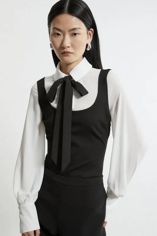 Ponte And Georgette Jersey Contrast Detail Blouse