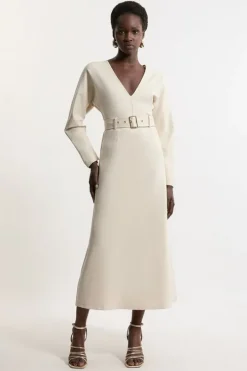 Ponte Belted Midi Dress