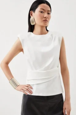 Ponte Ruched Round Neck Top