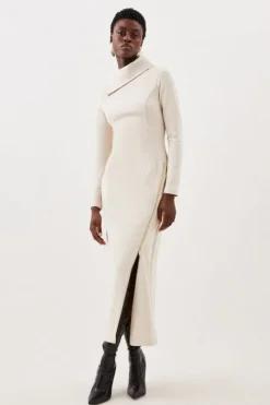 Ponte Zip Detail Midi Dress