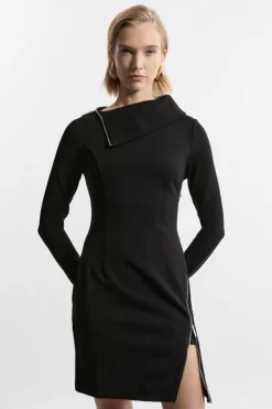 Ponte Zip Neck Mini Dress