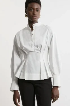 Poplin Balloon Sleeve Pintuck Woven Shirt