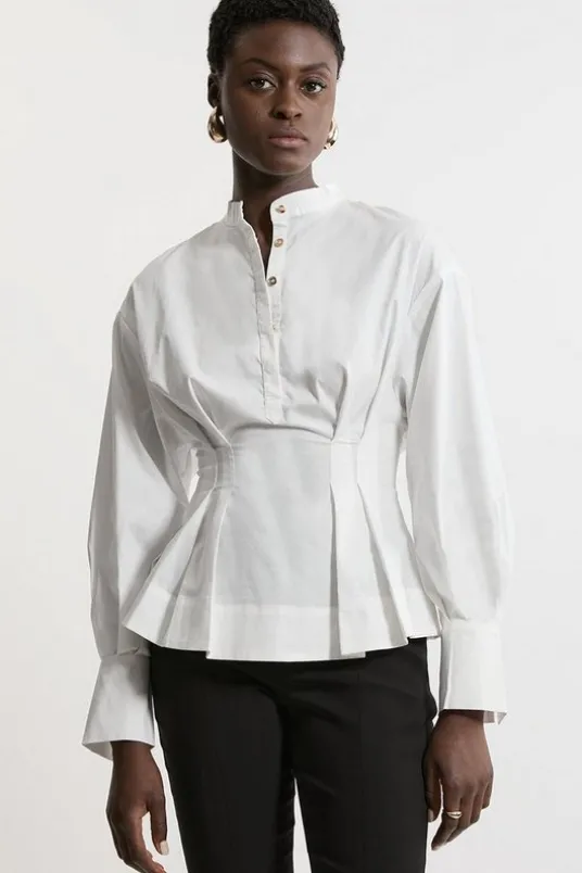 Poplin Balloon Sleeve Pintuck Woven Shirt
