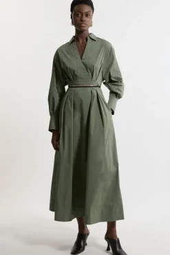 Poplin Balloon Sleeve Woven Shirt Dress