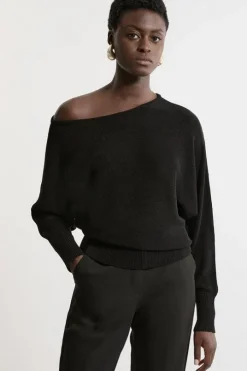 Premium Corded Open Stitch Off The Shoulder Knit Sweater