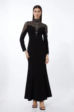 Premium Crystal Embellished Woven Maxi Dress