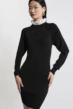 Premium Drape Knit Dress With Removable Woven Frill Collar