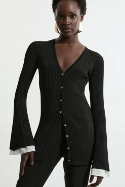 Premium Drape Rib Knit Woven Cuff Tunic