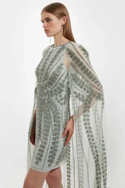 Premium Embellished Cape Mini Dress