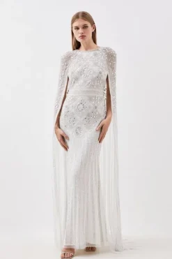 Premium Embellished Caped Woven Maxi Dress