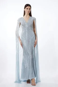 Premium Embellished Caped Maxi Dress
