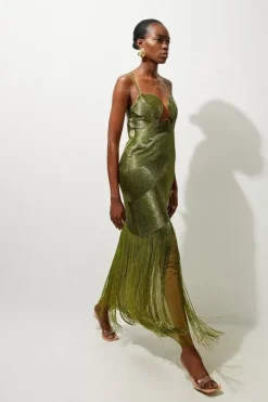 Premium Embellished Draped Beaded Strappy Midi