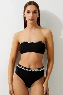 Premium Embellished High Waist Bikini Bottoms