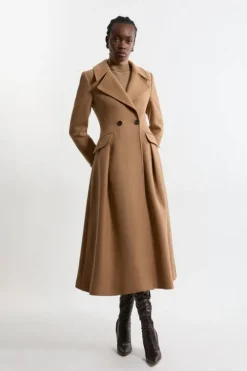 Premium Italian Manteco Wool Tailored Flared Skirt Midaxi Coat