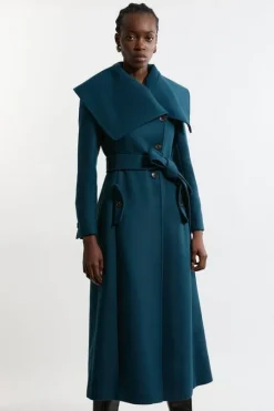 Premium Italian Manteco Wool Cape Full Skirted Belted Maxi Coat