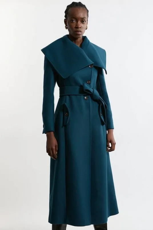 Premium Italian Manteco Wool Cape Full Skirted Belted Maxi Coat