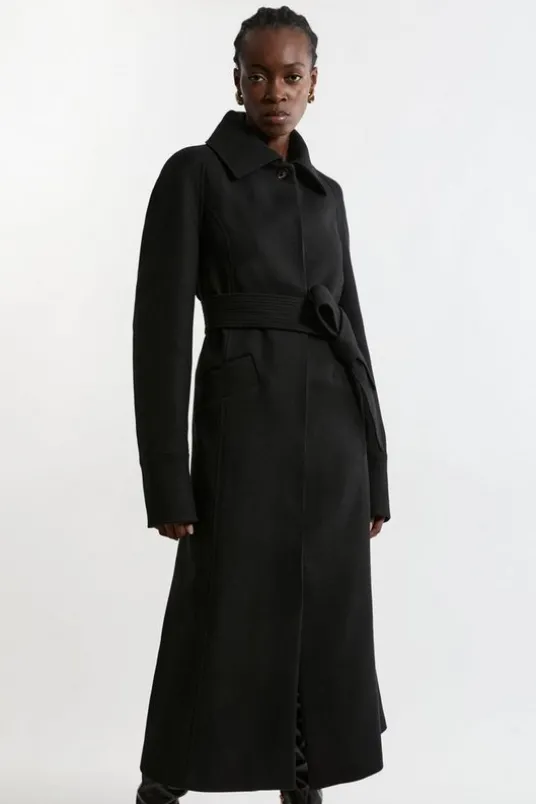 Premium Italian Manteco Wool Belted Tailored Duster Trench Maxi Coat