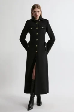 Premium Italian Manteco Wool Military Tailored Maxi Coat